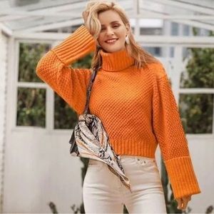 Other Stories Capsule Orange Knit Turtleneck Oversized Sleeve Sweater.